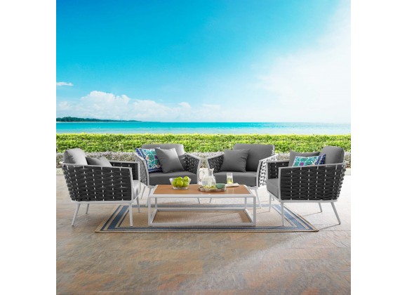 Modway Stance 5 Piece Outdoor Patio Aluminum Sectional Sofa Set - White Gray - Lifestyle