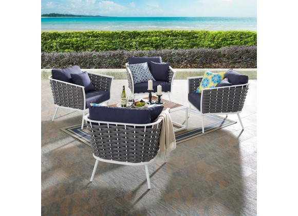 Modway Stance 5 Piece Outdoor Patio Aluminum Sectional Sofa Set - White Navy - Lifestyle