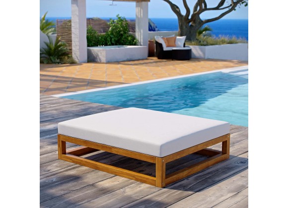 Modway Newbury Outdoor Patio Premium Grade A Teak Wood Ottoman - Natural White - Lifestyle