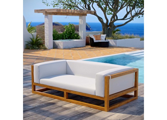 Modway Newbury Accent Lounge Outdoor Patio Premium Grade A Teak Wood Sofa - Natural White - Lifestyle