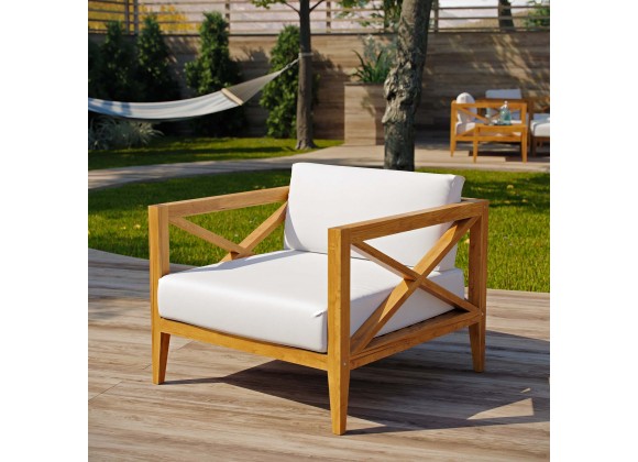 Modway Northlake Outdoor Patio Premium Grade A Teak Wood Armchair - Natural White - Lifestyle