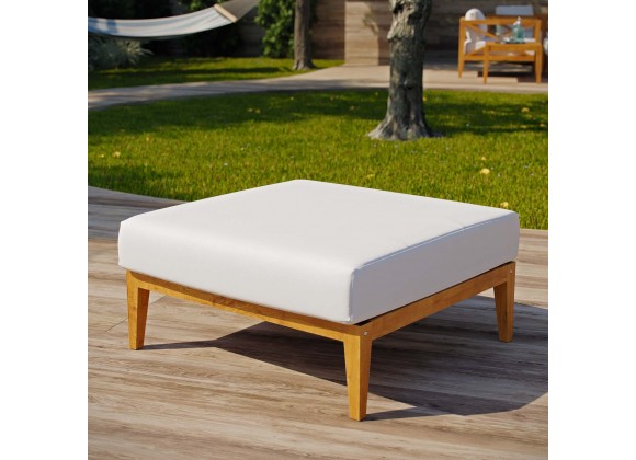 Modway Northlake Outdoor Patio Premium Grade A Teak Wood Ottoman - Natural White - Lifestyle
