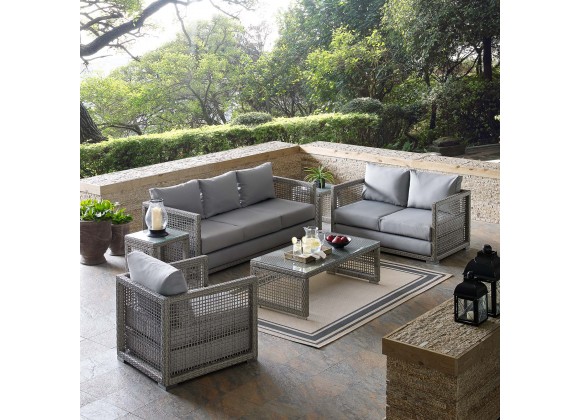Modway Aura 6 Piece Outdoor Patio Wicker Rattan Set - Gray Gray - Lifestyle