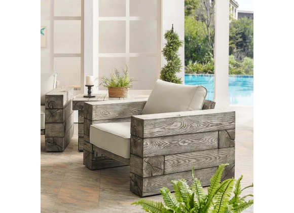 Modway Manteo Rustic Coastal Outdoor Patio Sunbrella® Lounge Armchair - Light Gray Beige - Lifestyle