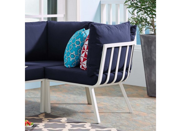 Modway Riverside Outdoor Patio Aluminum Corner Chair in White Navy - Lifestyle