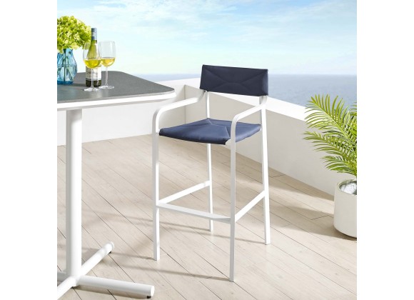 Modway Raleigh Stackable Outdoor Patio Aluminum Bar Stool in White Navy - Lifestyle