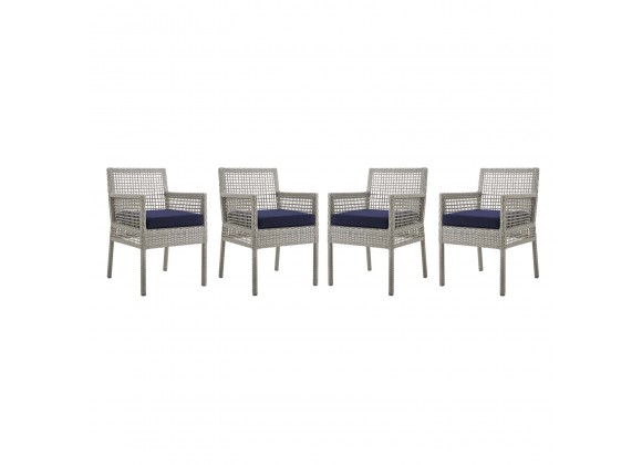 Modway Aura Dining Armchair Outdoor Patio Wicker Rattan in Gray Navy - Set in Front Angle