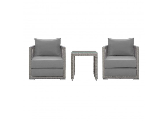 Modway Aura 3 Piece Outdoor Patio Wicker Rattan Set - Gray Gray - Set in Front Angle