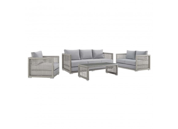 Modway Aura 4 Piece Outdoor Patio Wicker Rattan Set - Gray Gray - Set in Front Side Angle