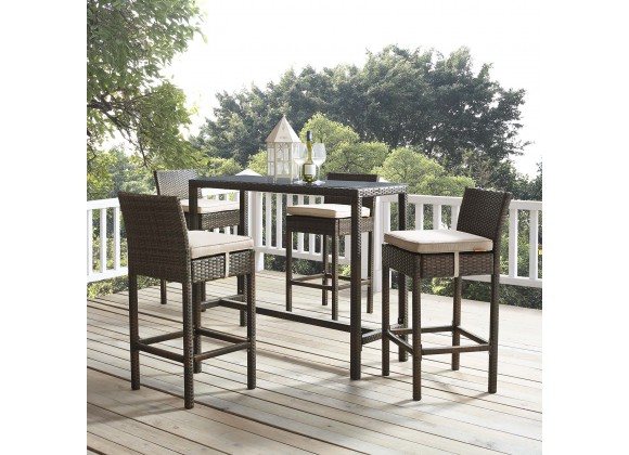 Modway Conduit Bar Stool Outdoor Patio Wicker Rattan in Brown Beige - Set of Four - Lifestyle