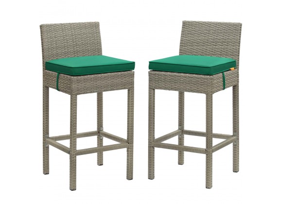 Modway Conduit Bar Stool Outdoor Patio Wicker Rattan in Light Gray Green - Set of Two - Set in Front Angle