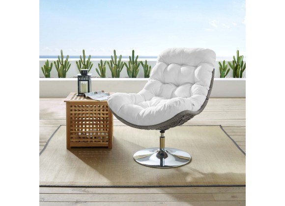Modway Brighton Wicker Rattan Outdoor Patio Swivel Lounge Chair in Light Gray White - Lifestyle