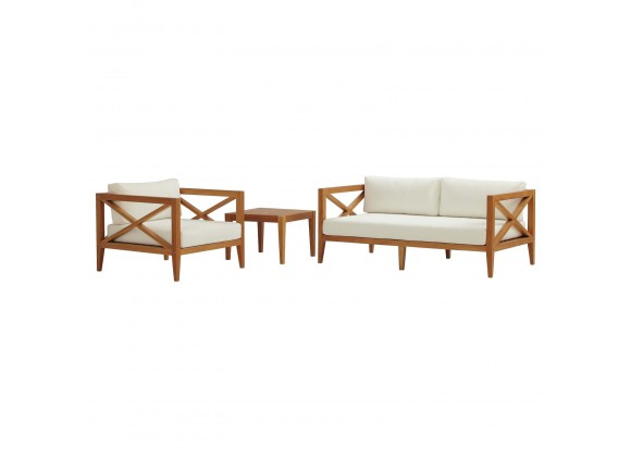 Modway Northlake 3 Piece Outdoor Patio Premium Grade A Teak Wood Set - Natural White - Set in Front Angle
