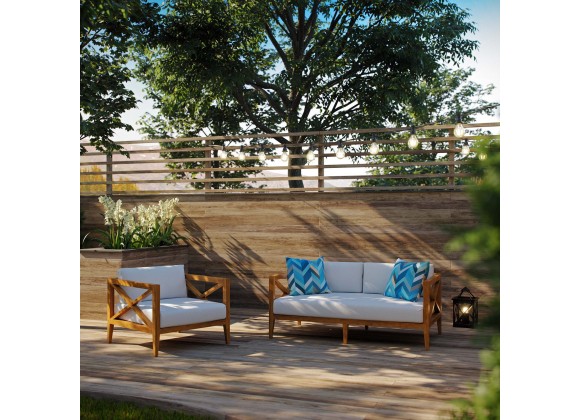 Modway Northlake 2 Piece Outdoor Patio Premium Grade A Teak Wood Set - Natural White - Lifestyle