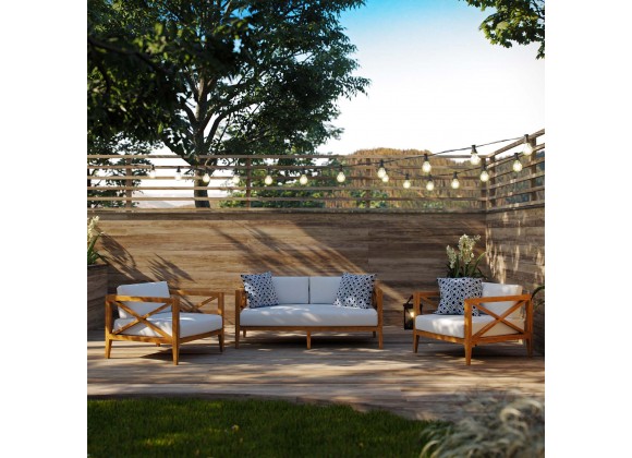 Modway Northlake 3 Piece Outdoor Patio Premium Grade A Teak Wood Set - Natural White - Lifestyle