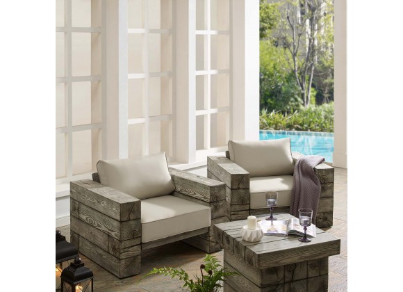 Modway Manteo Rustic Coastal Outdoor Patio Sunbrella® Lounge Armchair in Light Gray Beige - Set of Two - Lifestyle