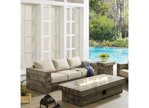 Modway Manteo Rustic Coastal Outdoor Patio Sunbrella® Sofa and Fire Pit Set - Light Gray Beige - Lifestyle
