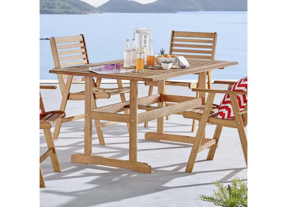 Modway Hatteras 59" Rectangle Outdoor Patio Eucalyptus Wood Dining Table - Natura - Lifestyle
