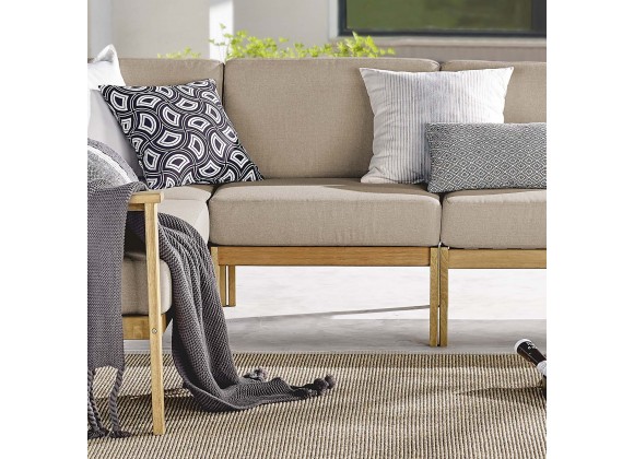 Modway Sedona Outdoor Patio Eucalyptus Wood Sectional Sofa Armless Chair - Natural Taupe - Lifestyle