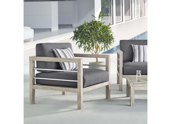 Modway Wiscasset Outdoor Patio Acacia Wood Armchair - Light Gray - Lifestyle