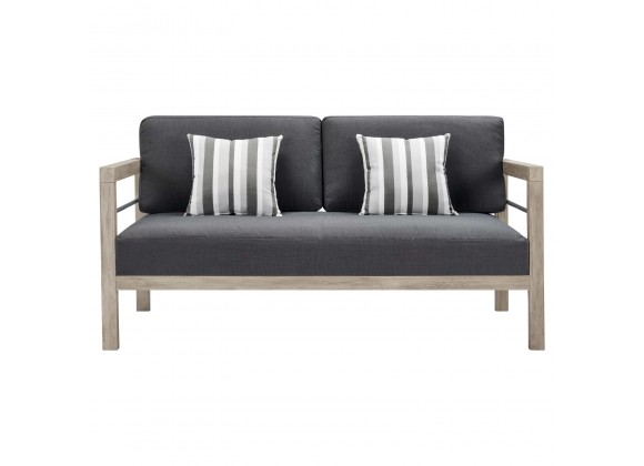 Modway Wiscasset Outdoor Patio Acacia Wood Loveseat - Light Gray - Front Angle