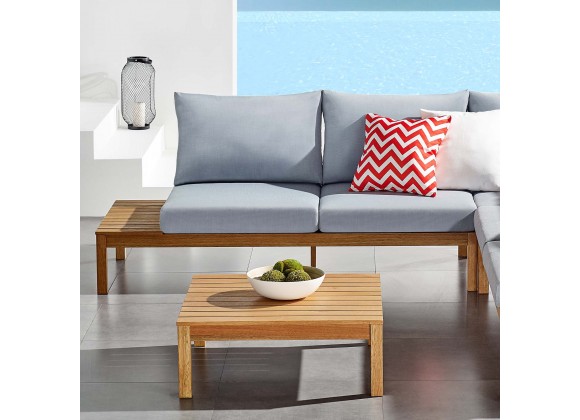 Modway Freeport Karri Wood Outdoor Patio Loveseat with Left Facing Side End Table in Natural Light Blue - Lifestyle