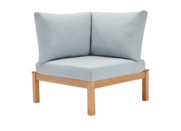 Modway Freeport Karri Wood Sectional Sofa Outdoor Patio Corner Chair - Natural Light Blue - Front Angle