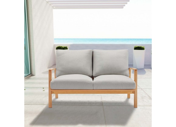Modway Orlean Outdoor Patio Eucalyptus Wood Loveseat - Natural Light Gray - Lifestyle