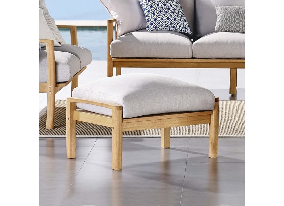 Modway Orlean Outdoor Patio Eucalyptus Wood Ottoman - Natural Light Gray - Lifestyle