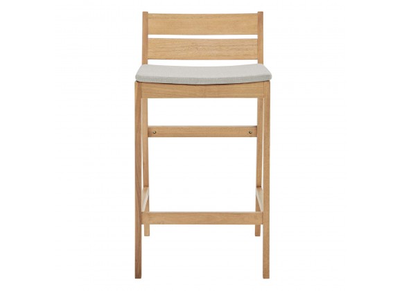 Modway Riverlake Outdoor Patio Ash Wood Counter Stool - Natural Taupe - Front Angle