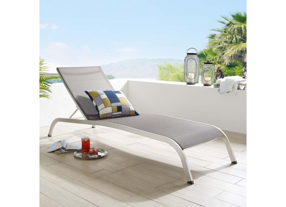 Modway Savannah Mesh Chaise Outdoor Patio Aluminum Lounge Chair in Gray - Lifestyle