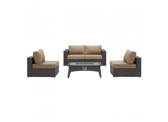 Modway Convene 5 Piece Set Outdoor Patio with Fire Pit - Espresso Mocha - Set in Front Angle