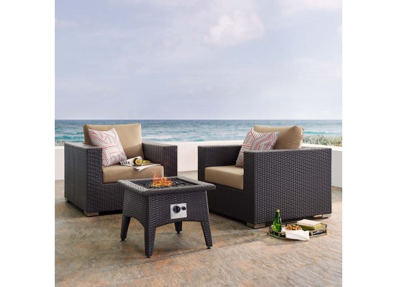 Modway Convene 3 Piece Set Outdoor Patio with Fire Pit in Espresso Mocha - Lifestyle