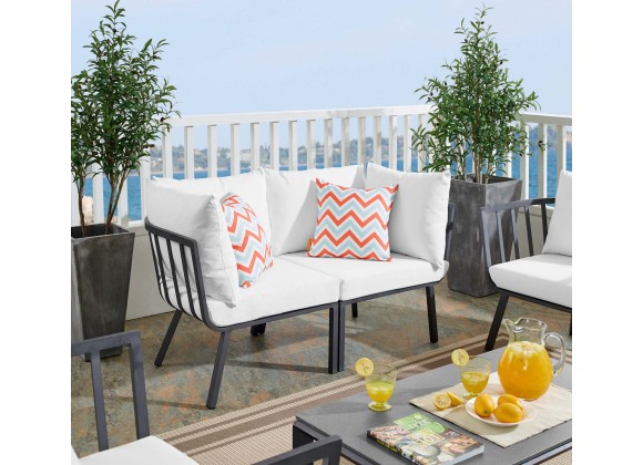 Modway Riverside 2 Piece Outdoor Patio Aluminum Sectional Sofa Set - Gray White - Lifestyle