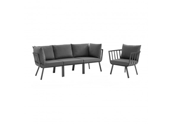 Modway Riverside 4 Piece Outdoor Patio Aluminum Set in Gray Charcoal - Front Angle