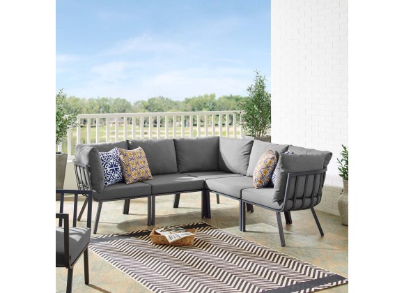 Modway Riverside 5 Piece Outdoor Patio Aluminum Sectional - Gray Charcoal - Lifestyle