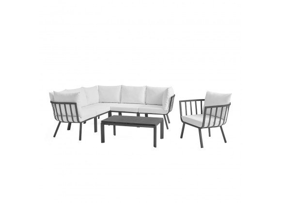 Modway Riverside 7 Piece Outdoor Patio Aluminum Set - Gray White - Set in Front Angle
