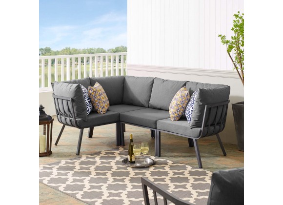 Modway Riverside 4 Piece Outdoor Patio Aluminum Sectional - Gray Charcoal  - Lifestyle