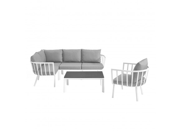 Modway Riverside 6 Piece Outdoor Patio Aluminum Set - White Gray - Set in Front Side Angle