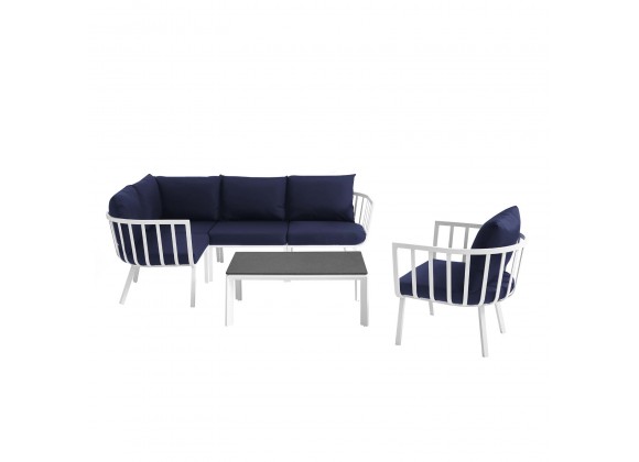 Modway Riverside 6 Piece Outdoor Patio Aluminum Set - White Navy - Set in Front Angle