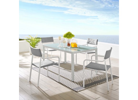 Modway Raleigh 5 Piece Outdoor Patio Aluminum Dining Set in White Gray - Lifestyle