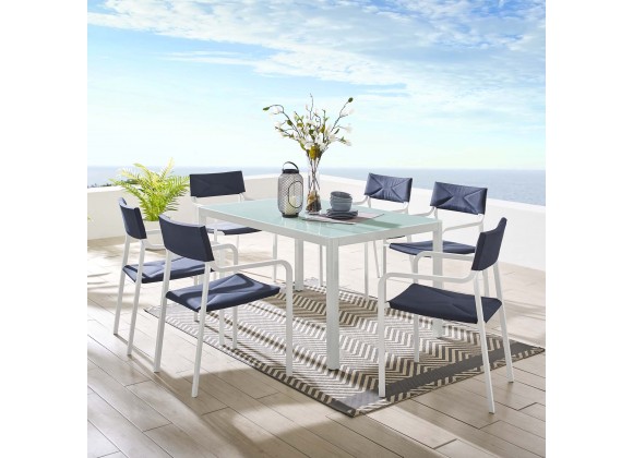 Modway Raleigh 7 Piece Outdoor Patio Aluminum Dining Set in White Navy - Lifestyle