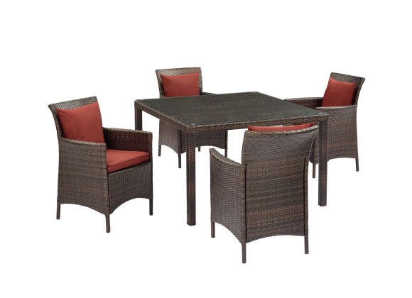 Modway Conduit 5 Piece Outdoor Patio Wicker Rattan Set - Brown Currant - Set in Front Side Angle
