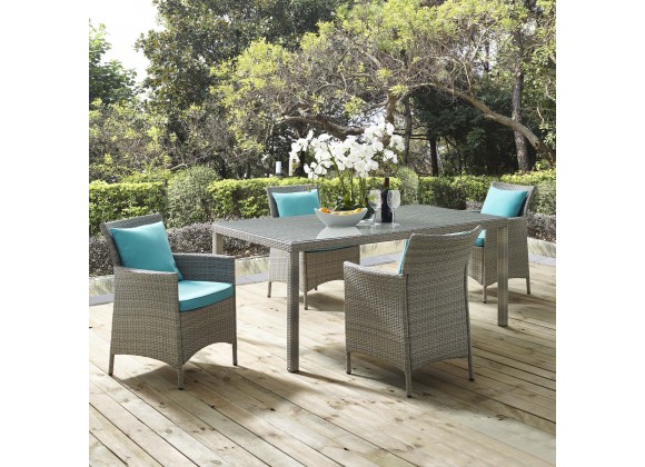 Modway Conduit 5 Piece Outdoor Patio Wicker Rattan Dining Set - Light Gray Turquoise - Lifestyle