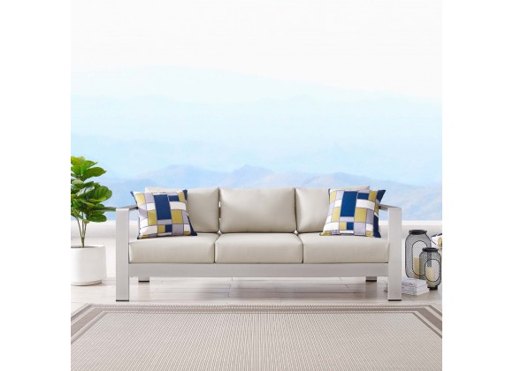 Modway Shore Outdoor Patio Aluminum Sofa in Silver Beige - Lifestyle
