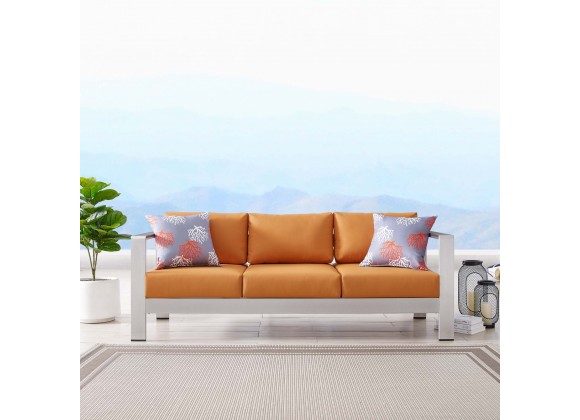 Modway Shore Outdoor Patio Aluminum Sofa - Silver Orange - Lifestyle