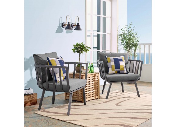 Modway Riverside Outdoor Patio Aluminum Armchair in Gray Charcoal - Set of Two - Lifestyle