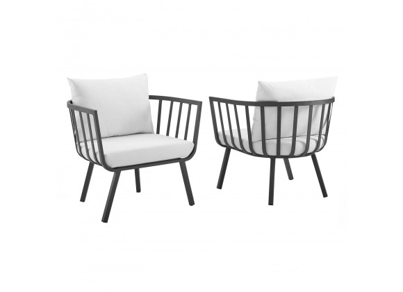 Modway Riverside Outdoor Patio Aluminum Armchair in Gray White - Set of Two - Set