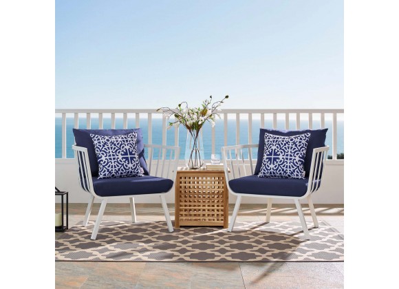 Riverside Outdoor Patio Aluminum Armchair in White Navy - Lifestyle