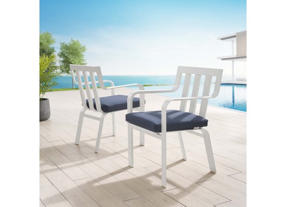 Modway Baxley Outdoor Patio Aluminum Armchair in White Navy - Set of Two - Lifestyle